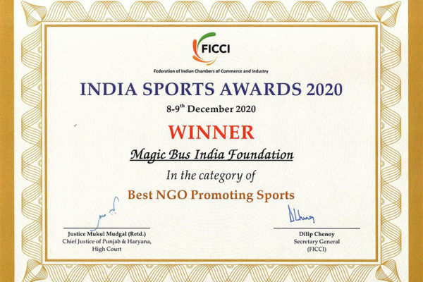 Magic Bus India has been awarded the Best NGO Promoting Sports in FICCI’s India Sports Awards 2020.